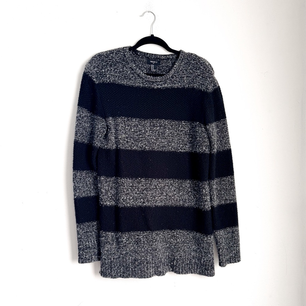Forever 21 Men Black & Gray Striped Knit Sweater
